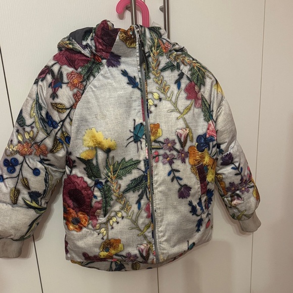 Molo Multicolor Floral Puffer Jacket with Fur Hood - Picture 6 of 12